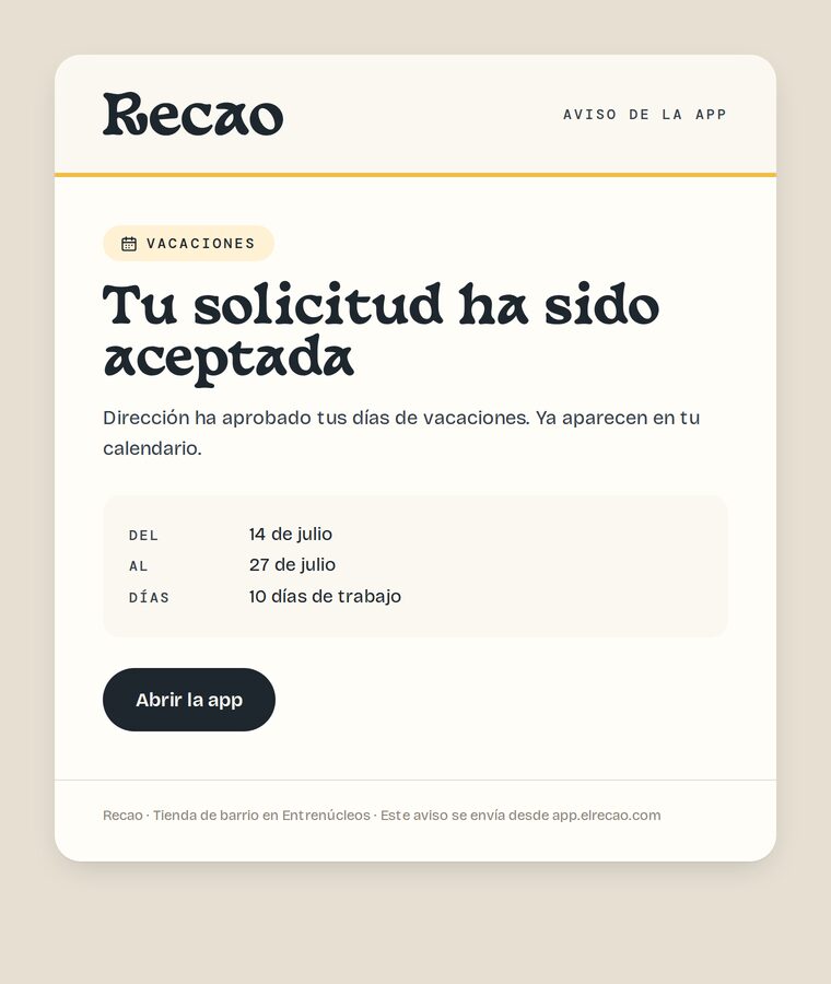 Email de avisos de la app